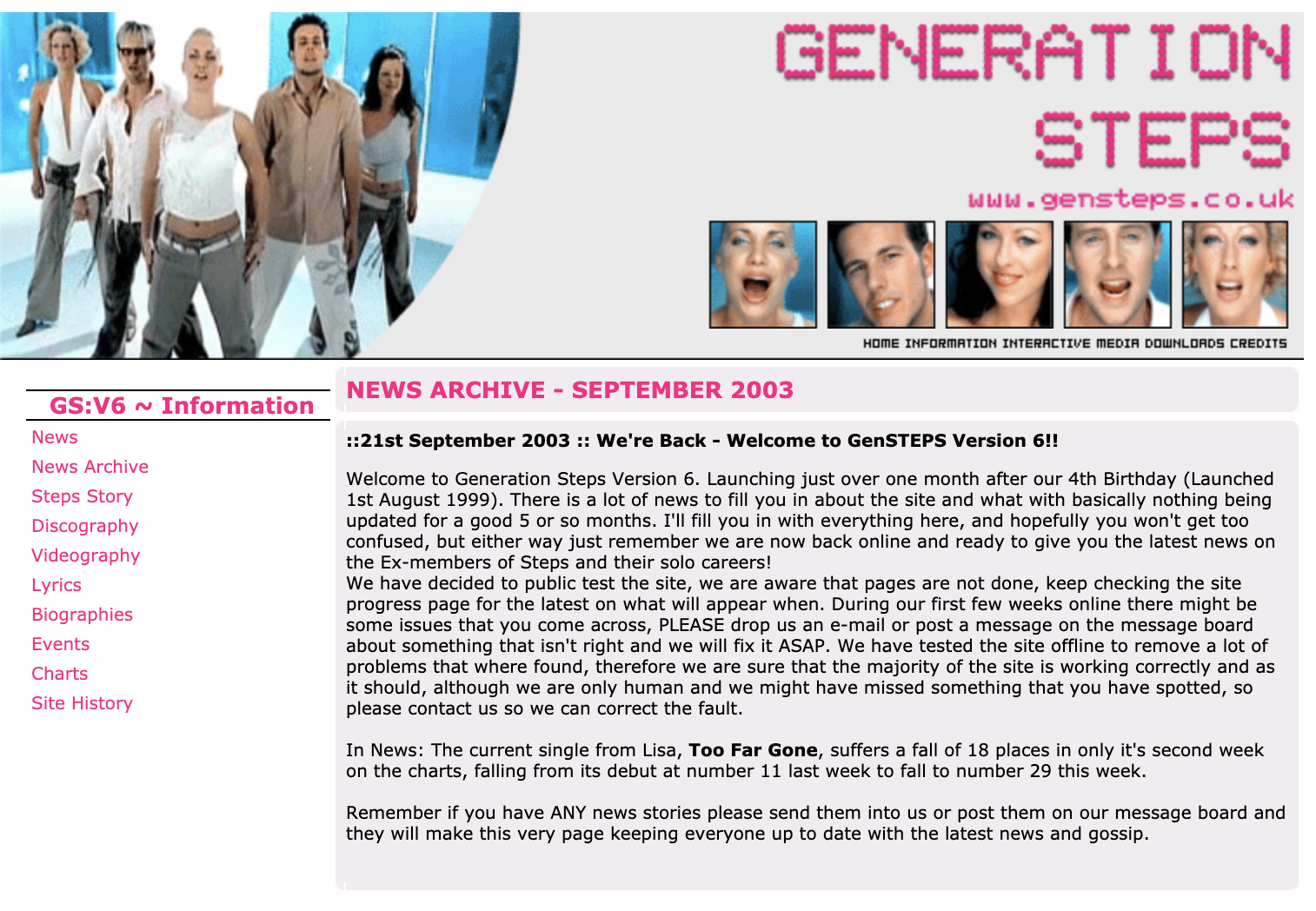 Generation STEPS website in 2003
